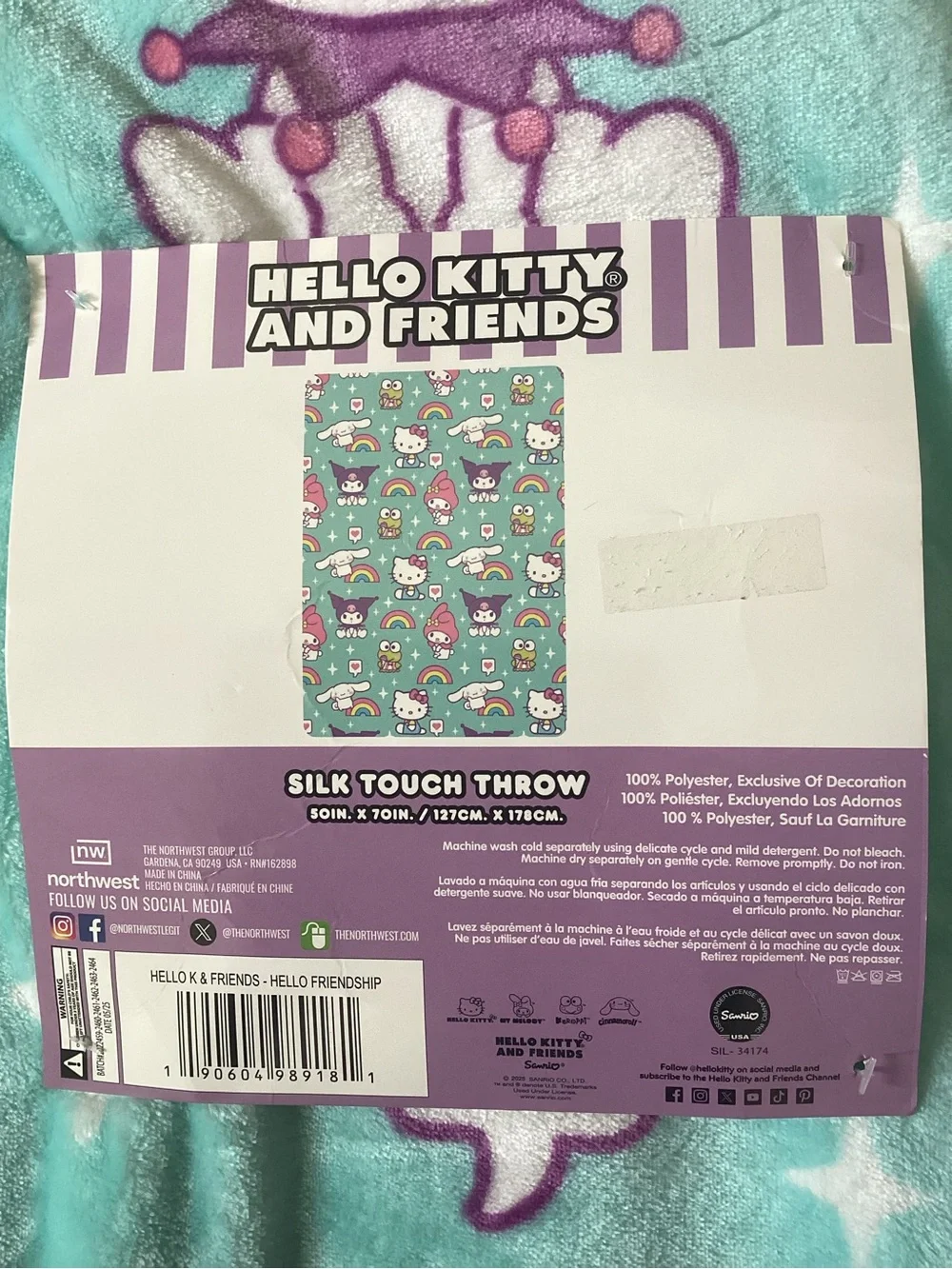 NWT Hello Kitty & Friends Teal Silk Touch Throw Blanket 50x70
